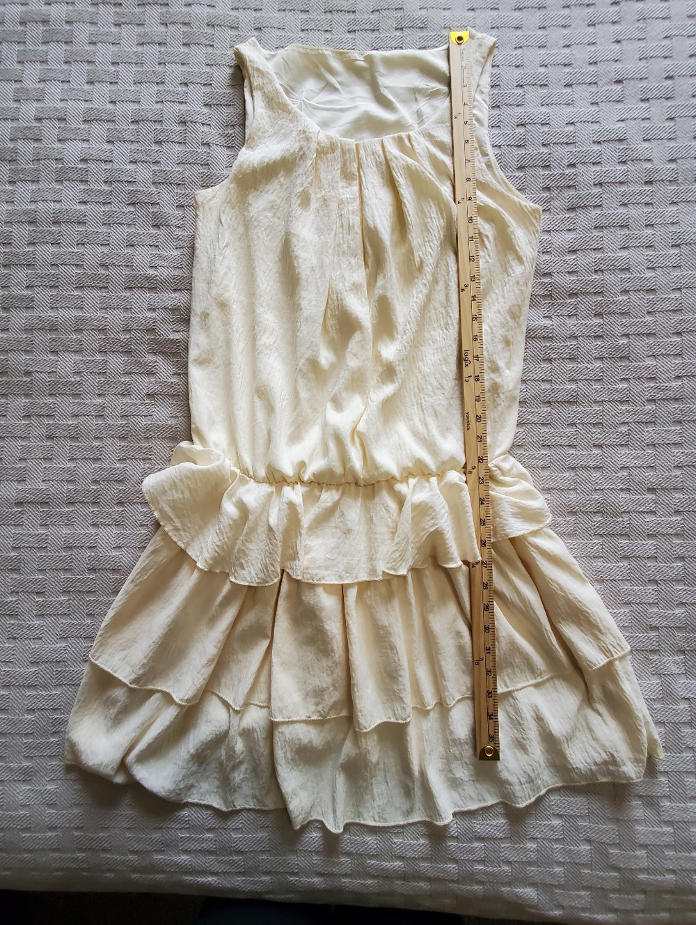 Crinkled Drop-waist Tiered Ruffle Midi Dress Minimalist Boho Cream - Picture 7 of 9